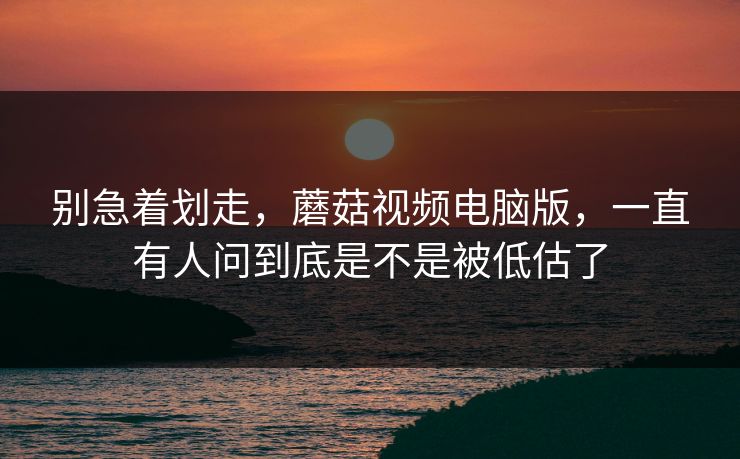 别急着划走，蘑菇视频电脑版，一直有人问到底是不是被低估了